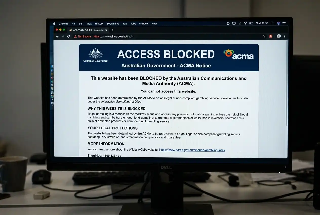 Government blocking notice displayed when accessing an ACMA-restricted gambling site