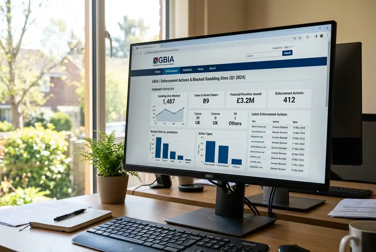 ACMA regulatory website showing gambling enforcement actions and blocked site counts