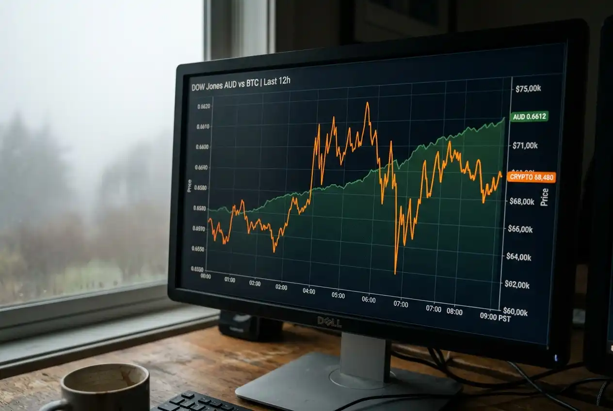 Simple line chart comparing stable AUD value against volatile cryptocurrency price movement