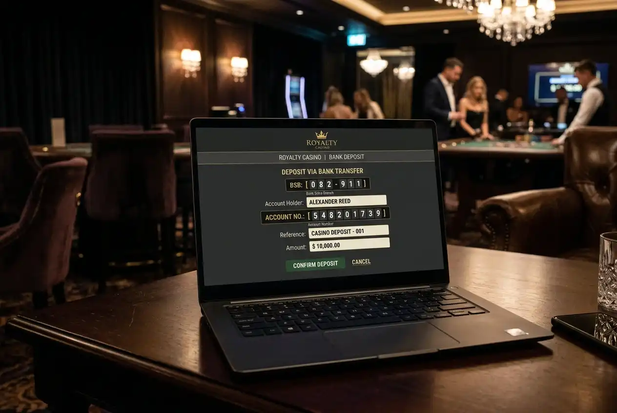 Traditional bank transfer form for casino deposit with BSB and account number fields