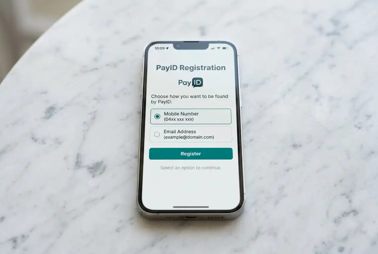 Registering a PayID alias in an Australian mobile banking app