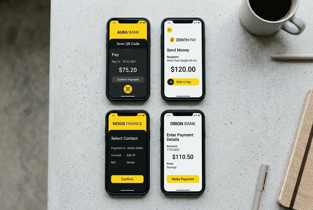 PayID payment screens across CBA, Westpac, NAB, and ANZ banking apps