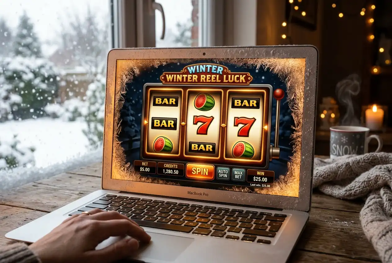 Classic three-reel online slot machine with traditional fruit symbols on screen