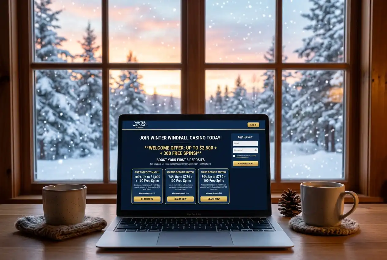 Casino sign-up page showing deposit match bonus tiers and percentage details