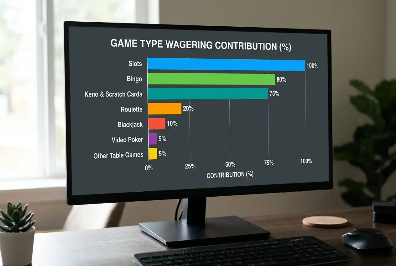 Clean bar chart showing different game types and their bonus contribution percentages