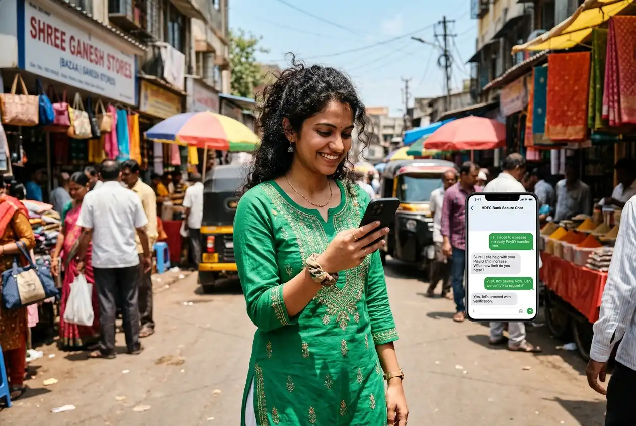 Bank customer service chat requesting a PayID daily transfer limit increase