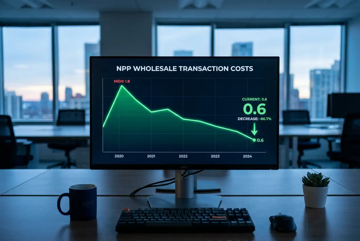 Simple downward trend line showing NPP wholesale transaction cost reduction over time