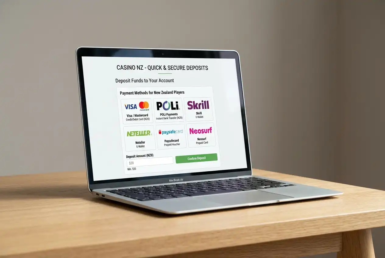 Online casino deposit page showing payment methods available to New Zealand registered players