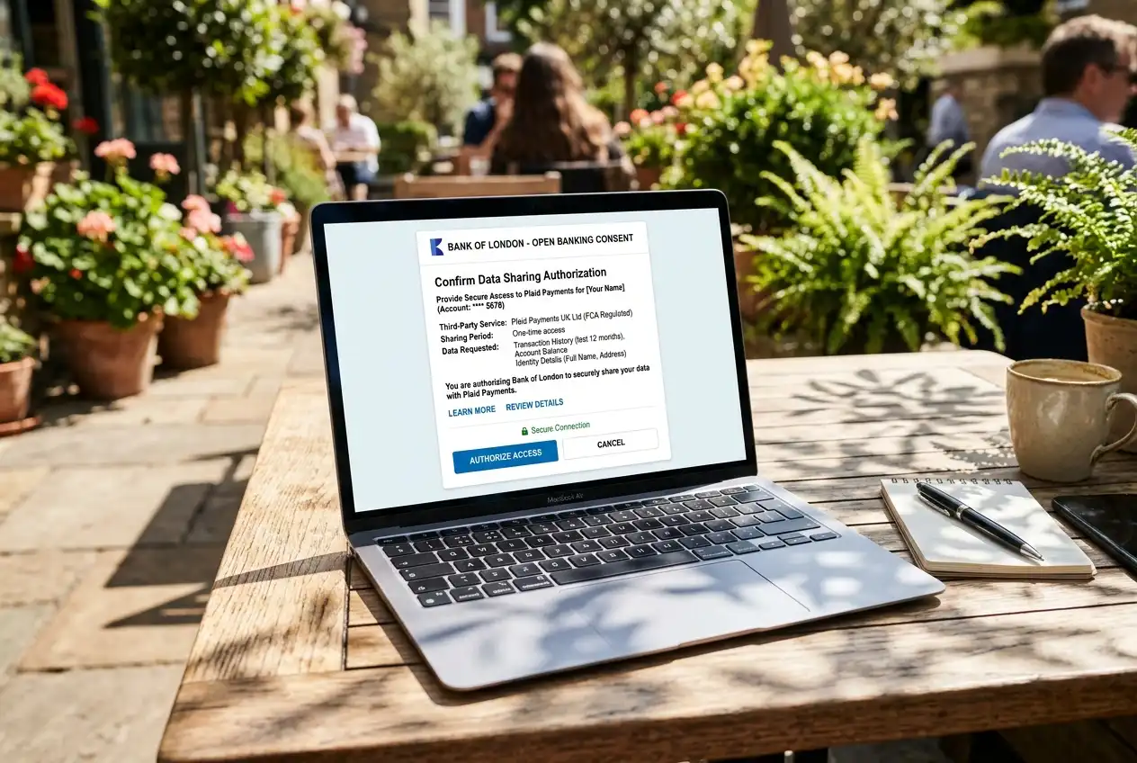 Open banking consent screen showing data sharing authorisation between a bank and third party