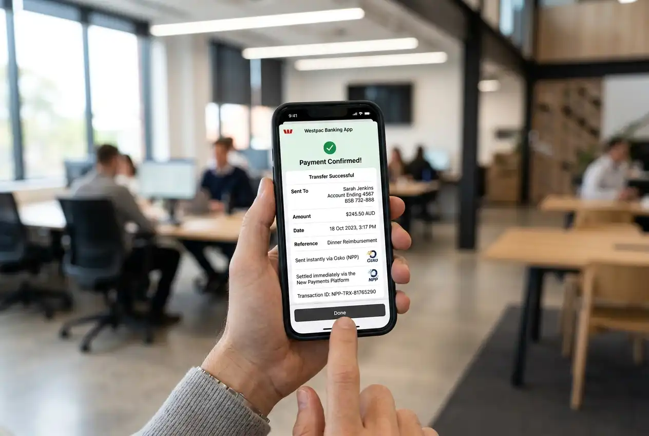 Osko payment branding on a banking app transfer confirmation screen