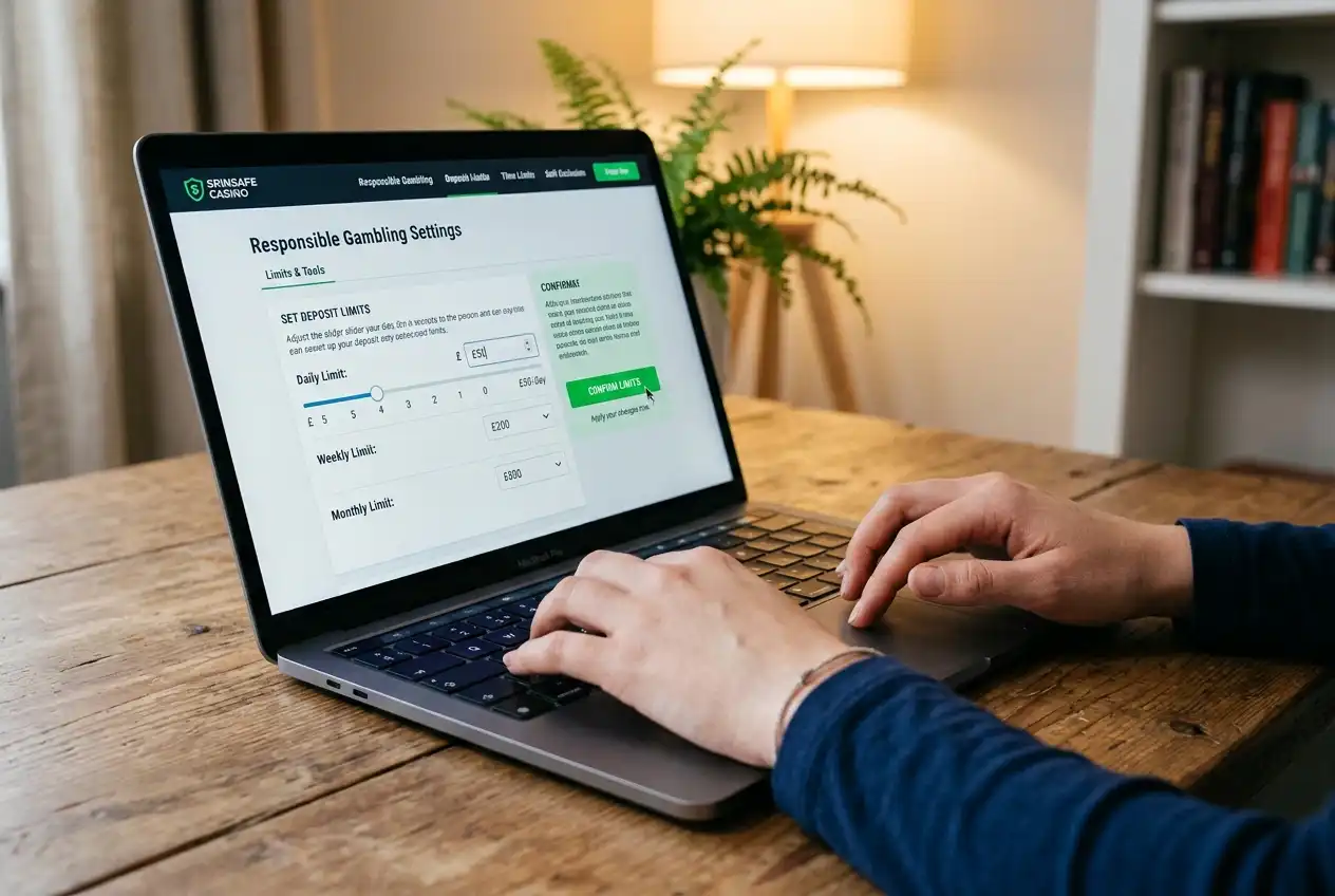 Person setting deposit limits on a casino account page as a responsible gambling measure