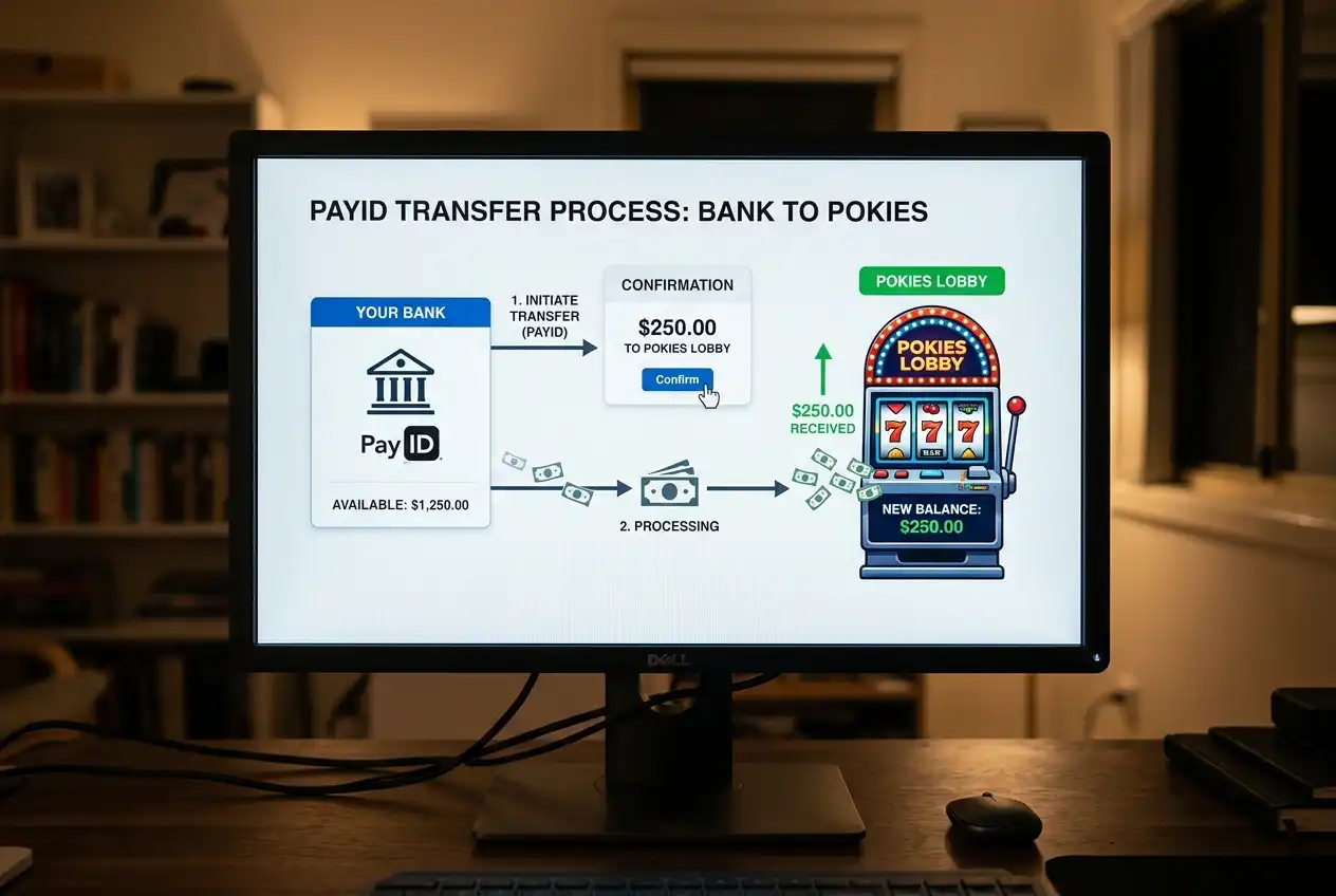 Step-by-step deposit flow from banking app to pokies lobby with PayID confirmation