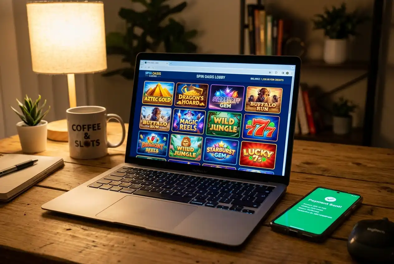 Player starting a pokies session with instant PayID deposit on a laptop