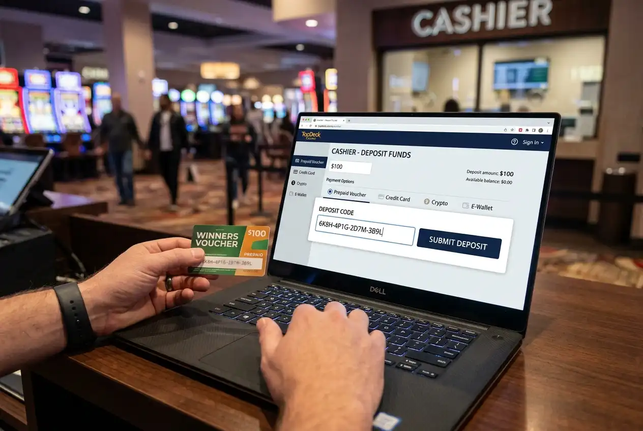 Prepaid payment voucher being entered as a deposit method on a casino cashier page