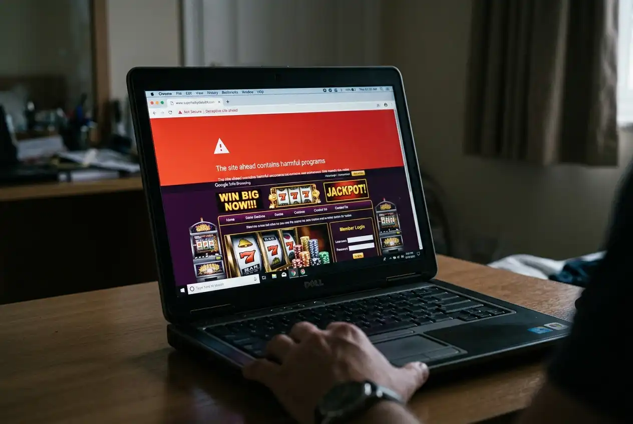 Browser security warning on a suspicious unregulated casino website