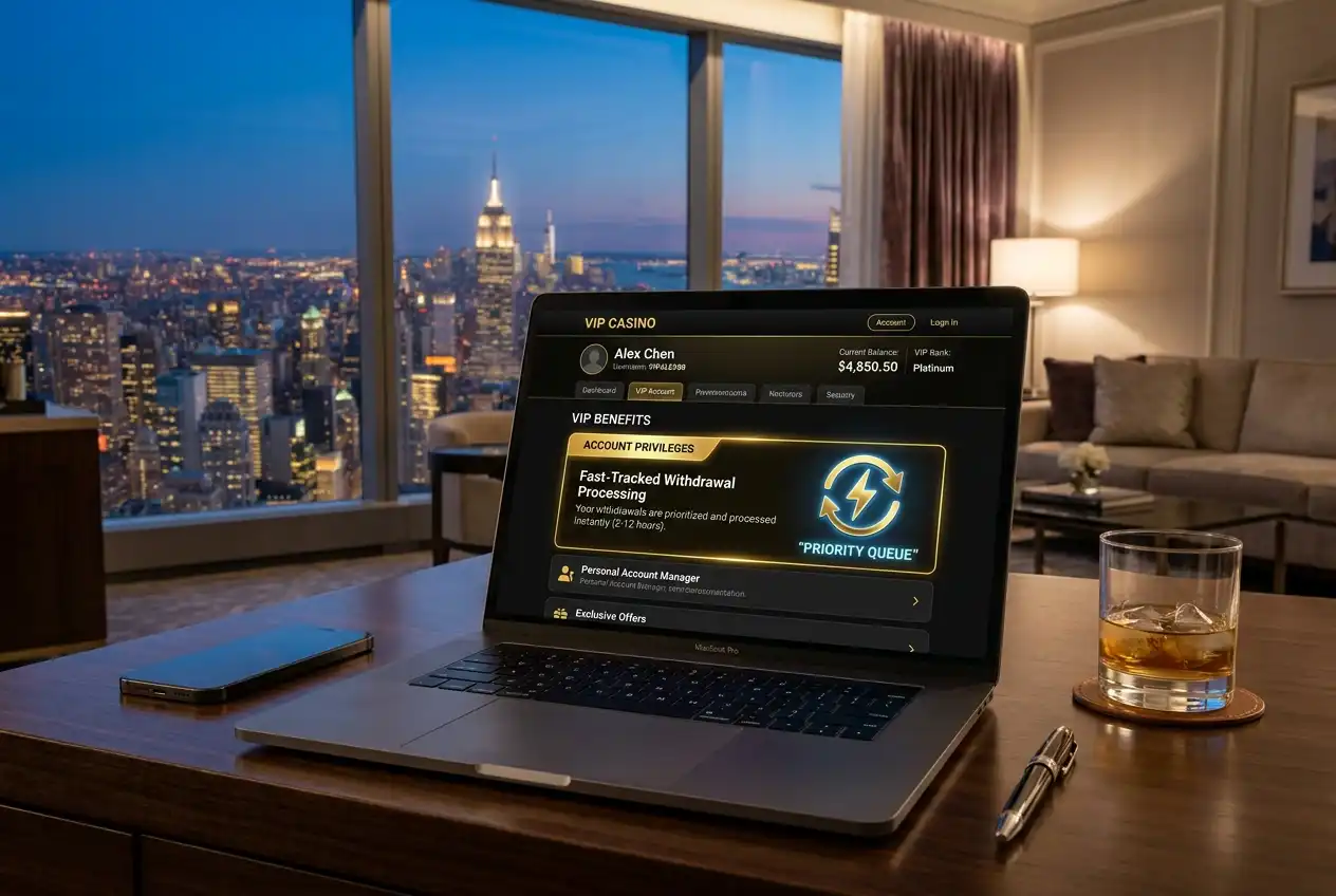VIP casino account page showing fast-tracked withdrawal processing as a loyalty benefit